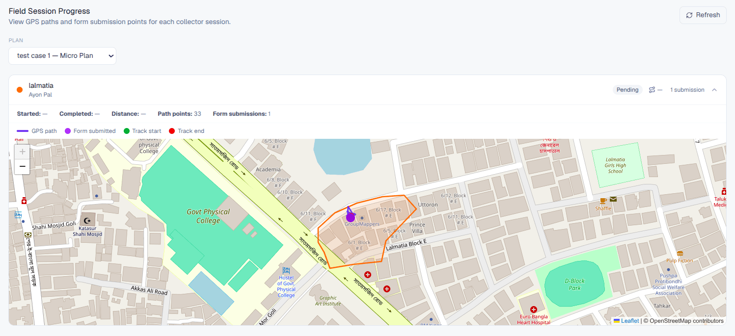 Microplanning overview dashboard with plan metrics and map
