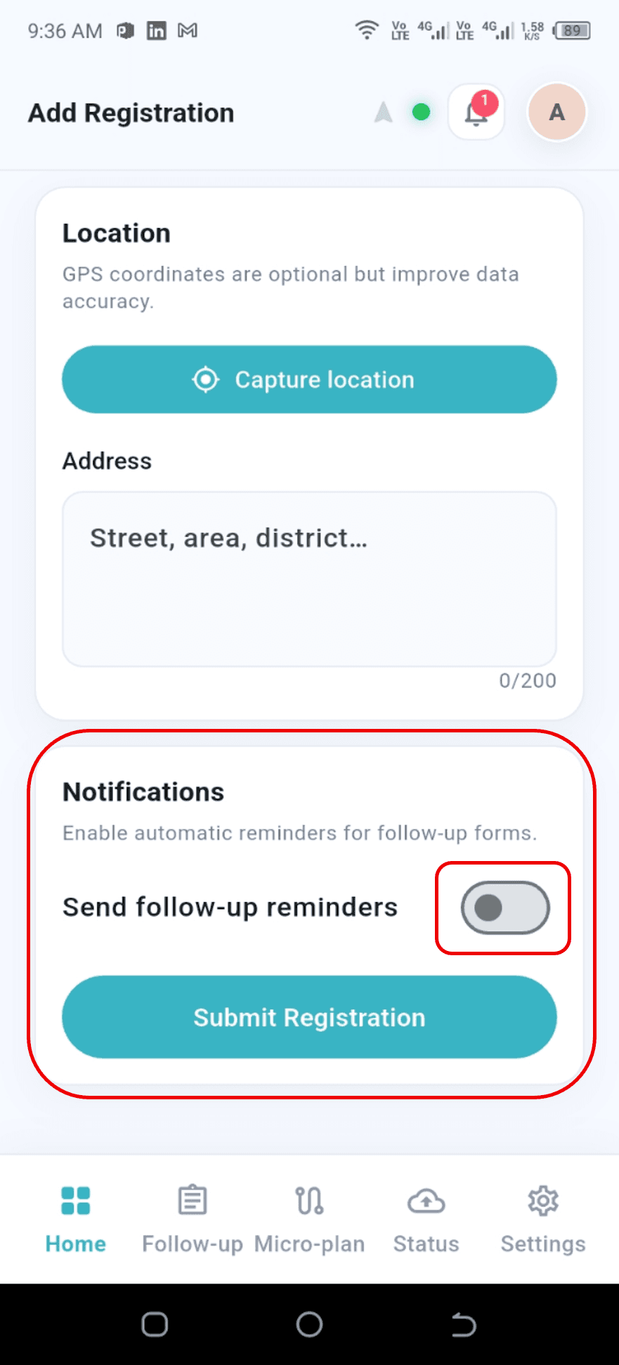 Send follow-up reminders switch turned off