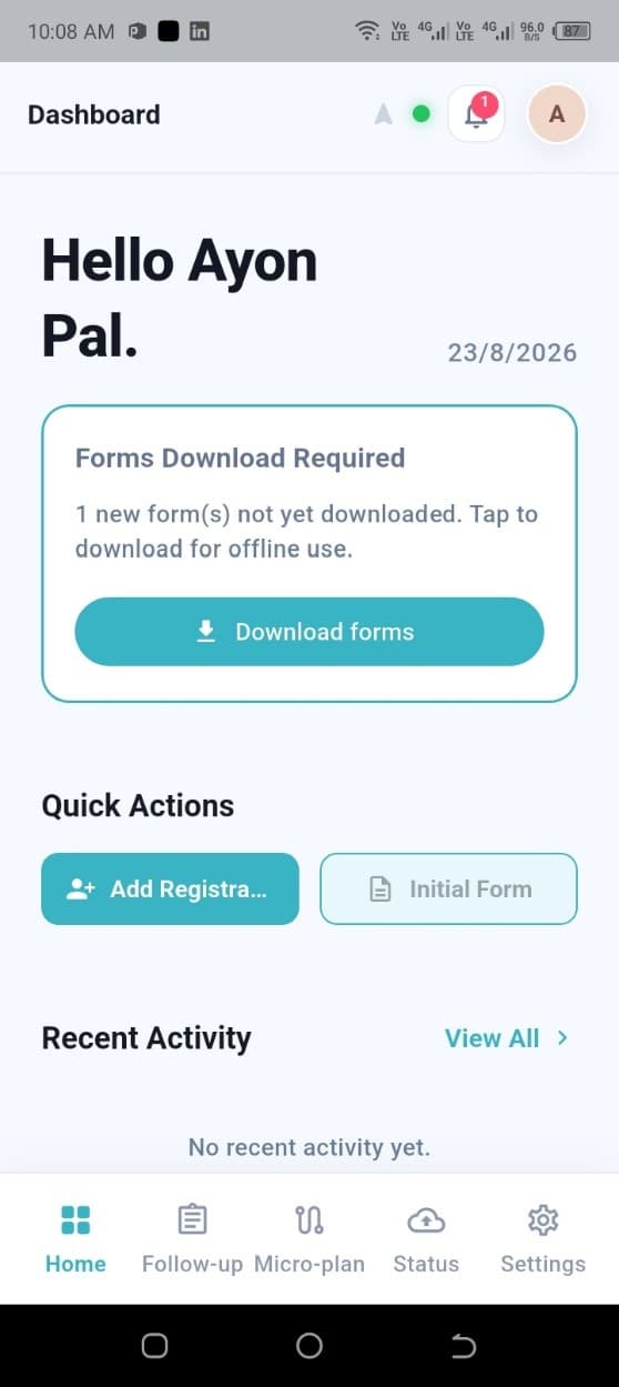 Notification bell icon in the Dashboard app bar
