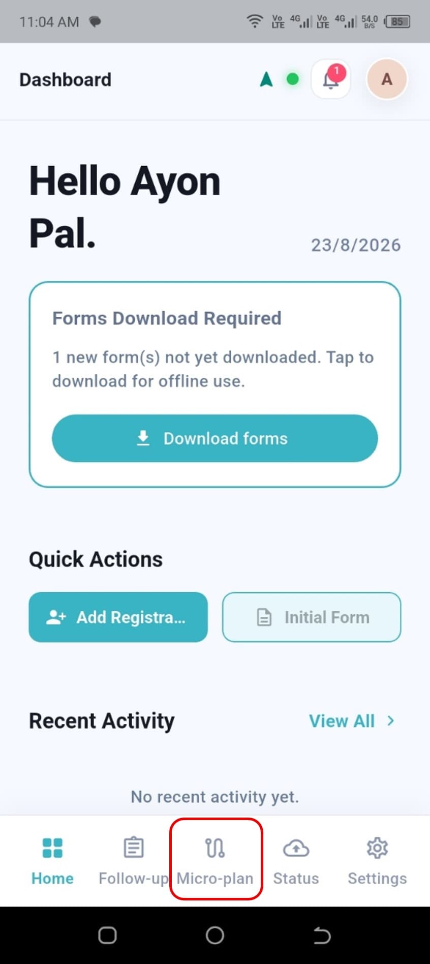 Micro-plan tab selected in the bottom navigation bar