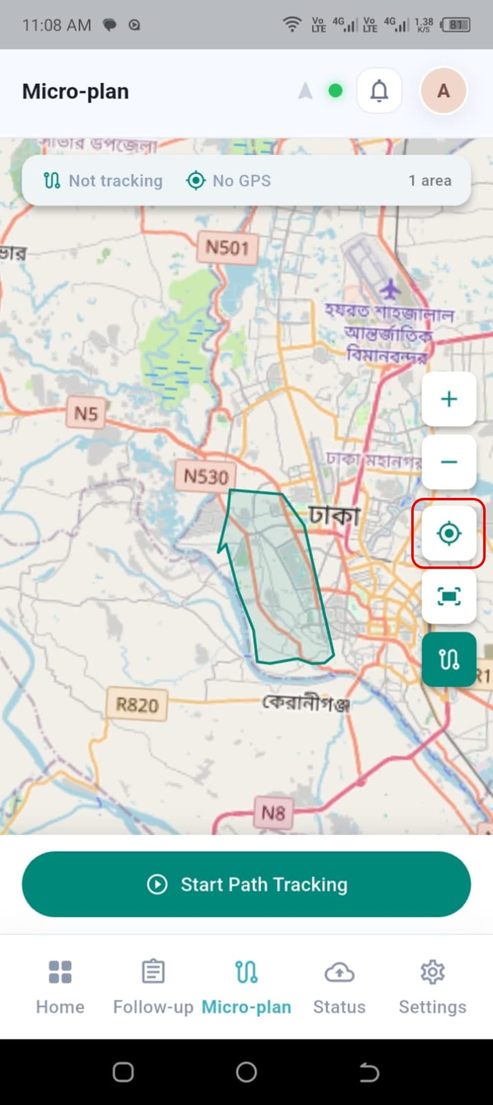 Center location control highlighted on the microplanning map