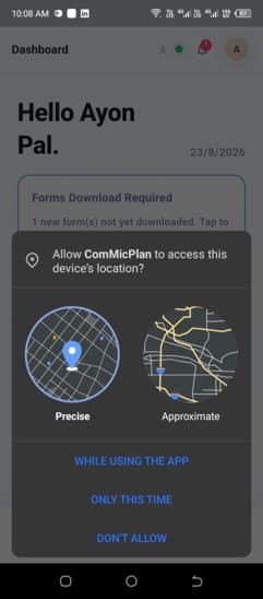 Allow ComMicPlan to access this device's location permission prompt
