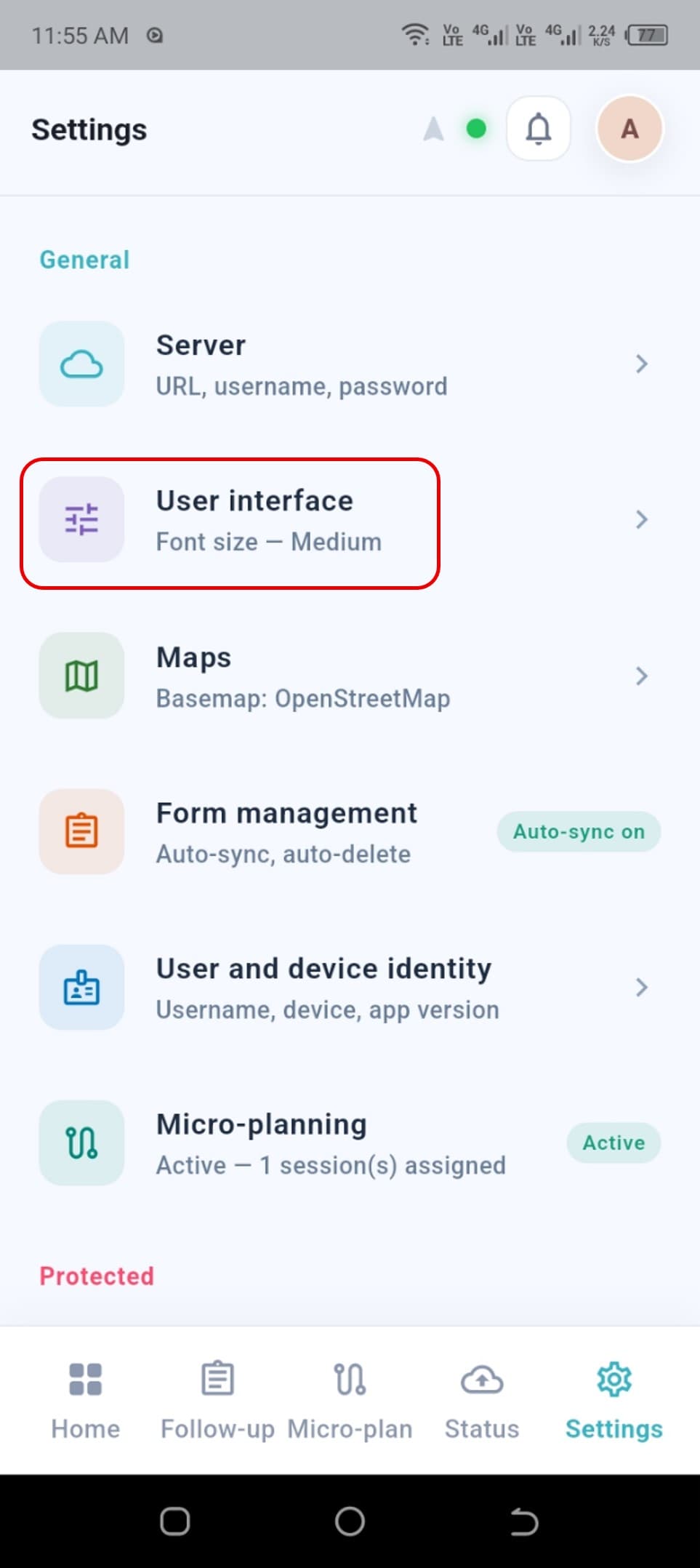 User Interface settings