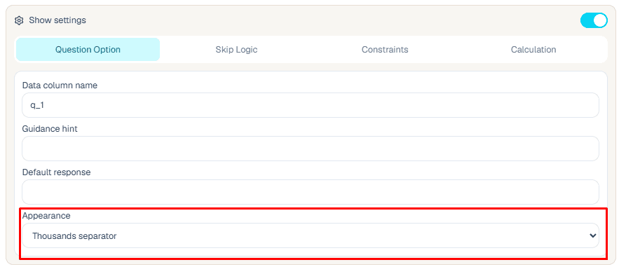 Thousands separator appearance setup