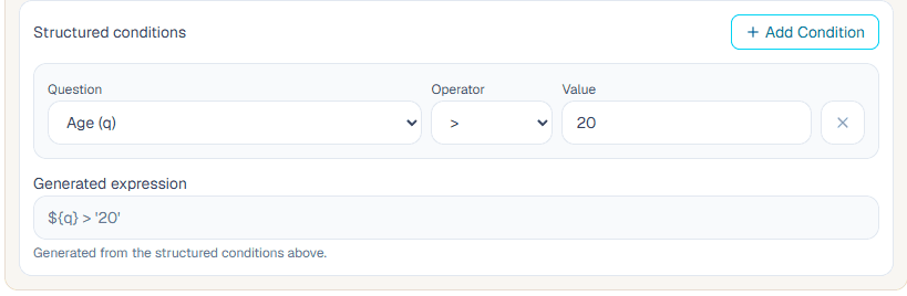 Greater than skip logic setup for Age greater than 20