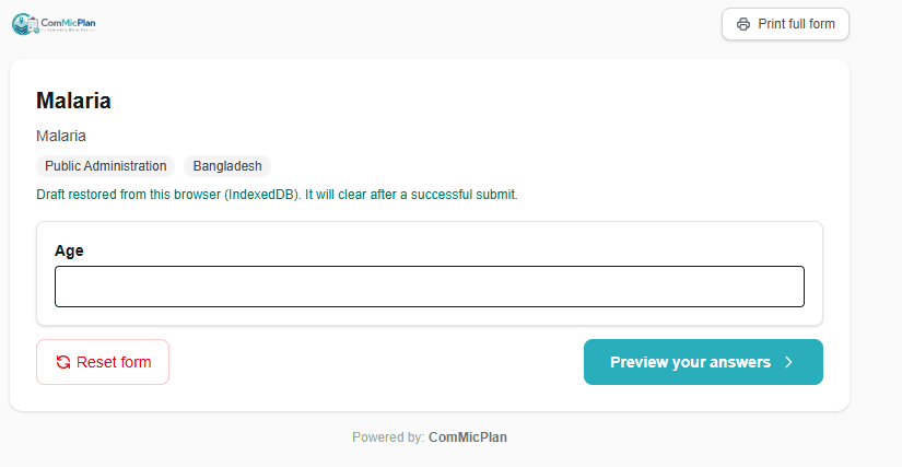 ComMicPlan preview for was answered logic with Q2 hidden while Age is empty