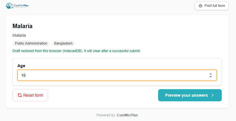 ComMicPlan preview for was not answered logic with Q2 hidden after Age is answered