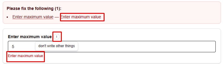 Maximum value constraint preview with an invalid higher value