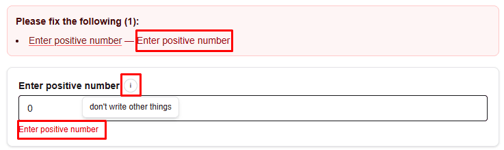 Positive number constraint preview with an invalid value